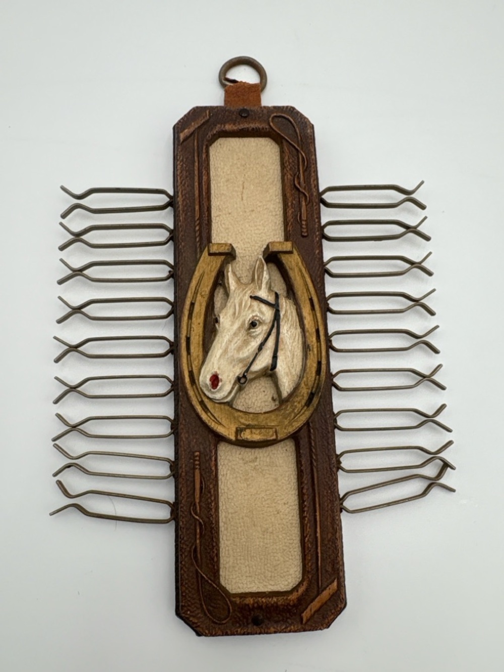 Vintage Western Horse Head Horseshoe Wall Rack / Tie Holder Decor